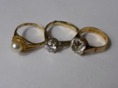Three lady`s miscellaneous Gold Rings, including 9 ct yellow gold solitaire white stones to