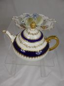 Miscellaneous porcelain, including a Coalport cobalt teapot, a Coalport bon bon dish,, a miniature