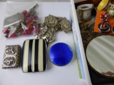 A collection of assorted costume jewellery including earrings, ear studs, compacts, chains,