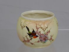 Locke & Co., Worcester. A circa 1900 lobed vase in blush ivory, hand painted in polychrome with a