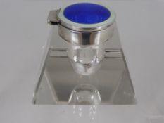 A Blue Guilloche Enamel, Silver and Cut Glass Ink Stand, m.m C & S Ltd.