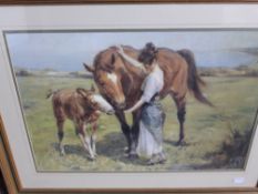 Arthur Shanner depicting a girl with a mare and foal, framed and glazed 77 cms x 50 cms.