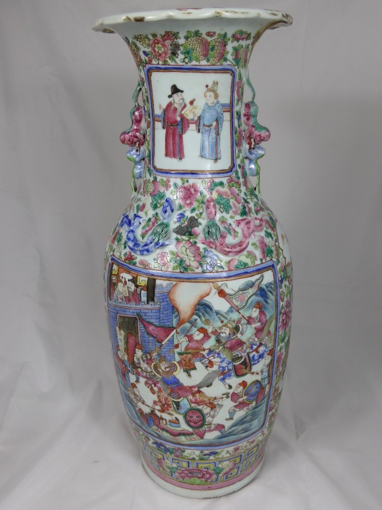 A Famille Rose Vase, depicting scenes from Chinese court life, approx 63 cms