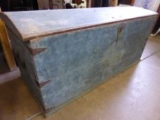 An Antique French Blue Blanket Chest, with internal candle drawer, decorative banding to sides and