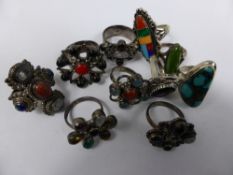 A Collection of Miscellaneous Solid Silver Hard Stone Rings, approximately 10.