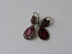 A Pair of Antique Pink Garnet and Gold Tear Shaped Drop Earrings.