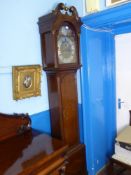 A 19th Century Oak 8 Day Long Case Clock, the case with decorative diamond inlay to the door panel