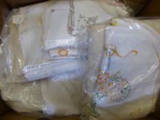 A Large Quantity of Antique Lace and Linen, including tablecloths, tray cloths, place settings,