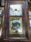 A Jerome & Co. American thirty hour wall clock, the lower glass door panel being decorated with a