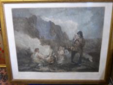 A print of a coloured engraving by J R Smith and painted by G Morland entitled `The Fern Gatherers`