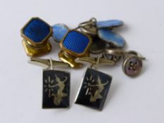 Silver and Enamel Dress Studs and Cuff links, approx 27.7 gms