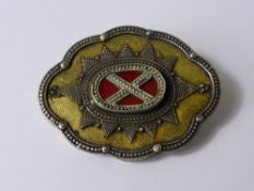 A Silver Gold and Enamel Antique Russian Style Brooch, the brooch having scalloped edge with raised