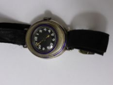 A Lady`s Vintage Silver and Blue Enamel Wrist Watch, the watch face stamped 925, mm SD No. 28336