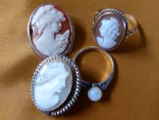 Miscellaneous Jewellery, including two shell cameo brooches, one hallmarked 9 ct gold together with