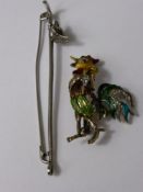 A 925 Silver and Enamel Brooch in the form of a Cockerel, together with a Sterling Silver Stock Pin