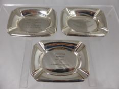 Three Solid Silver Ashtrays, Birmingham hallmark dated 1959, 1960 and 1962 respectively,