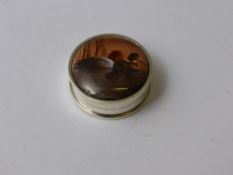 A Solid Silver Pill Box, hand painted with ducks, 925 mark.