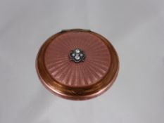 A Lady`s Guilloche Pink Enamel vintage powder compact 5 cms dia.