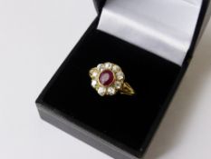 A Lady`s 18 ct Yellow Gold Diamond and Ruby Ring, ruby 0.90 cts,. Dia 0.90 cts, size M, approx wt