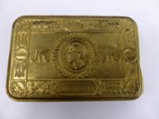 A Brass Princess Mary Christmas Box, dated 1914 together with contents, miscellaneous costume