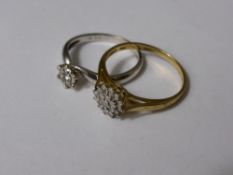 Two Lady`s Rings, both 9 ct Yellow Gold Illusion Set Diamond Solitaires, sizes N and I, approx wt