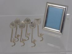 A Set of Fine Silver Metal Caviar Spoons, and a Caviar Spade together with a miniature silver photo
