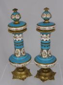 A Pair of 19th Century Sevres Style Garniture, each hand painted with oval porcelain vignette of