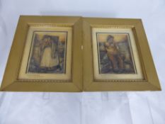 Osborne Ivorex Plaques, depicting a Cornish fish wife and Cornish fisherman, presented in gilt wood