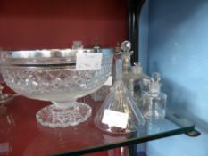 Miscellaneous cut glass bottles and jars including three perfume bottles, three condiment bottles,