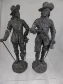 Two French cast metal figurines depicting Charles I and Cromwell, after  Ernest Rancoulet with