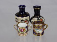 Two Miniature Crown Derby Coffee Cans, one is twin handled and the other a single handle together
