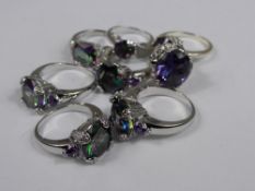 A Collection of Miscellaneous 925 Stamped Silver and Silver Metal fancy costume rings set with