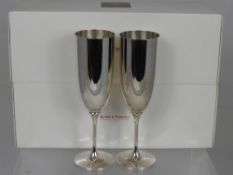 Two Solid Silver 925 Mayback Landaulet Champagne Flutes, approx 19 cms, m.m Robbe & Berking, in the