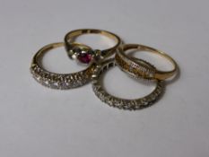 A Collection of Miscellaneous 9 ct Gold Ladies Rings, including a white stone ring size R, spinel
