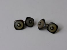 A Pair of Gentleman`s Black Onyx and Seed Pearl Vintage Cuff Links.