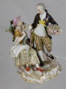 A Chelsea Derby Fine Bone Porcelain study of a lady and flower seller, both wearing period costume,