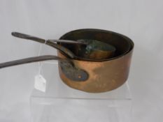 Two Antique Copper and Iron Handled Sauce Pans.
