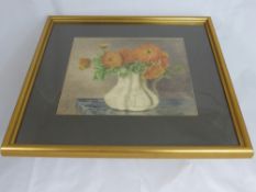 Still Life Study, depicting Marigolds, monogram A.F, 25 x 27.5 cms, framed and glazed.