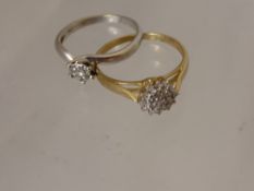A Lady`s 18 ct White Gold Illusion Set Diamond Ring, size M, together with a lady`s 9 ct yellow