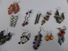 A Collection of Miscellaneous Silver Set Drop Earrings, set with semi-precious style stones,