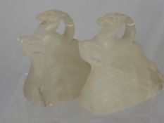 A Pair of Hand Carved Alabaster Stone Book Ends, of leaping antelope. (WAF).