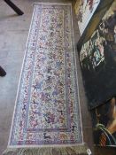 Moroccan Silk Runner, depicting horse men in full gallop, approx 69 x 280 cms