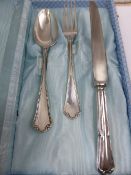 Boxed Set of Italian Silver 800 Hallmark Child`s Cutlery comprising knife, fork and spoon.