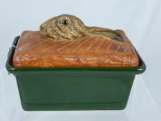 French Porcelain Game Tureen by Pillivuyt, the lid decorated with a hare head with glass eyes,