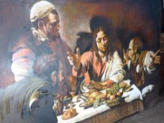 Medium Mixed Media Study of Biblical Scenes, depicting a Jewish family around the Supper Table,