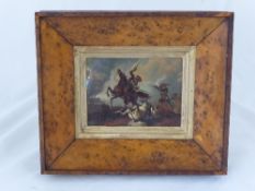 After Wouvermans 1740, original oil on zinc depicting a battle scene, the miniature study in an