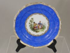 Continental Cabinet Plate, hand painted scene of young lovers, crossed swords to base.