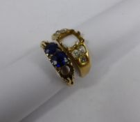 Lady`s 18ct yellow gold three stone sapphire ring ( one stone missing ) together with an 18ct lady`