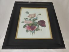 Original Painting on Porcelain, depicting Poppies, 28 x 23 cms, presented in an ebonised frame.