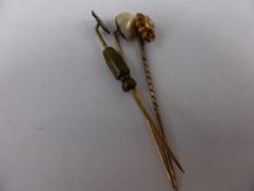 Miscellaneous Gentleman`s Tie Sticks including 9ct gold seed pearl a baroque pearl and tie stick